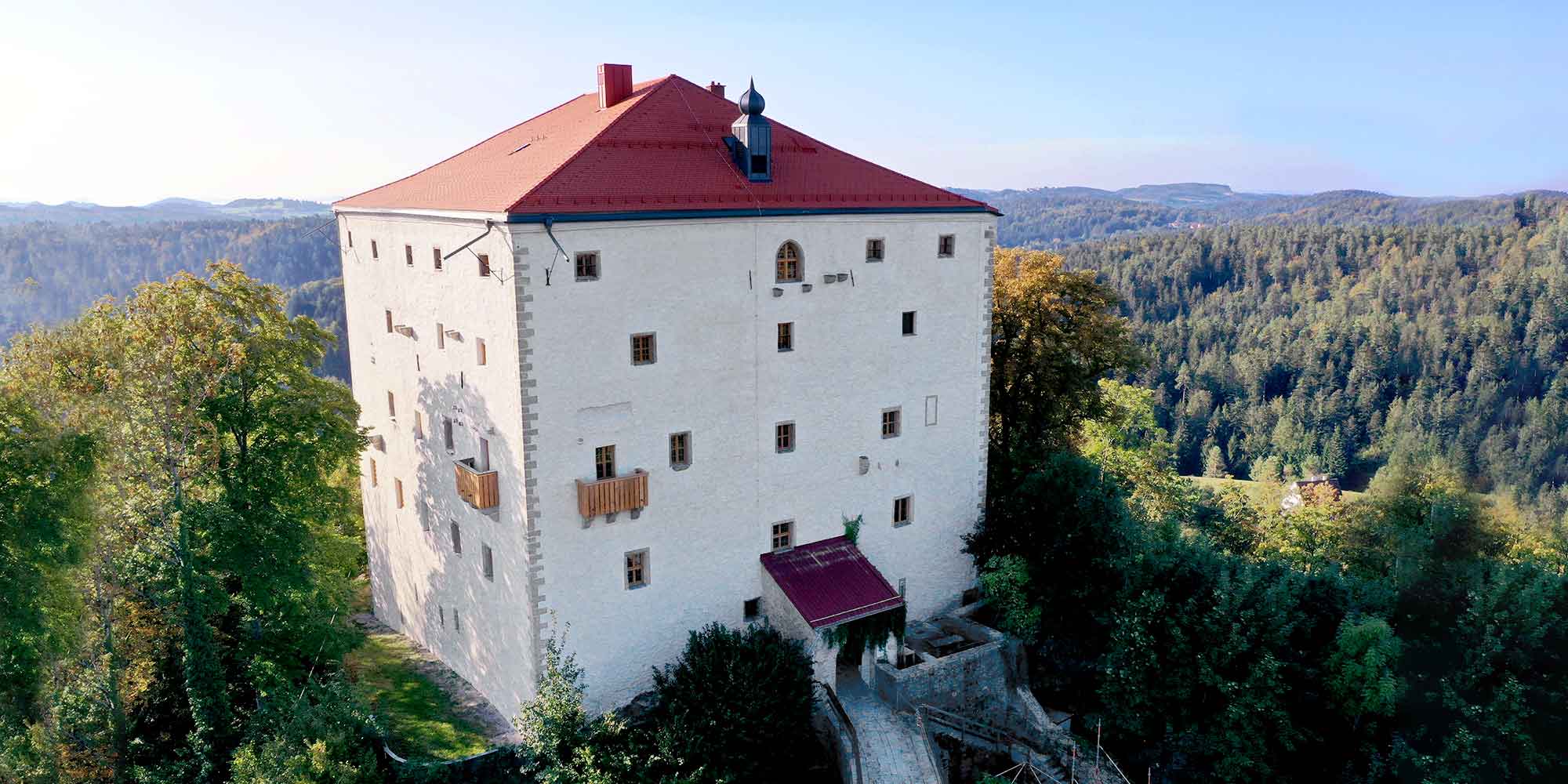 Luftaufnahme der Burg Saldenburg